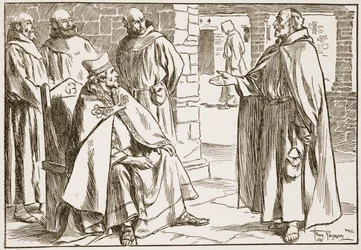 Bishop Dagan Discussed with Laurence the Points of Difference Between Roman and Celtic Communions, Illustration from 